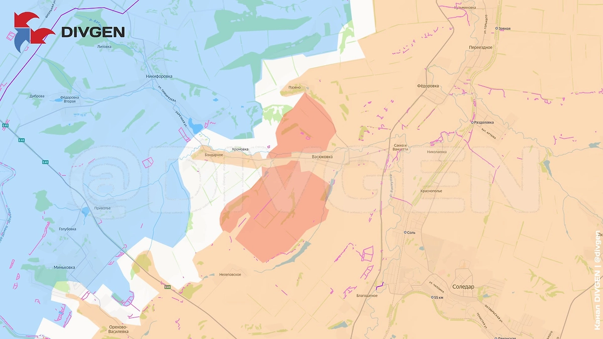 Карта СВО на 5 января 2026 года. Армия России наступает у Бондарного на Славянско-Краматорском направлении. Фото © Telegram / divgen