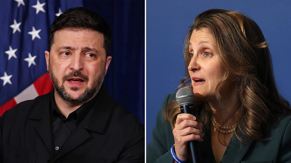 Владимир Зеленский и Христя Фриланд. Обложка © Gettyimages / Joe Raedle, Kevin Dietsch