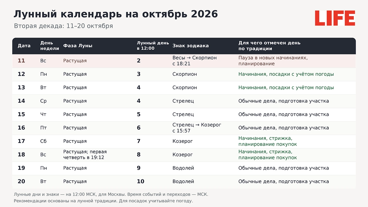 Лунный календарь на 11–20 октября 2026: растущая Луна, лунные дни и благоприятные даты второй декады. ИИ-иллюстрация: создано редакцией Life.ru с использованием ChatGPT (OpenAI)