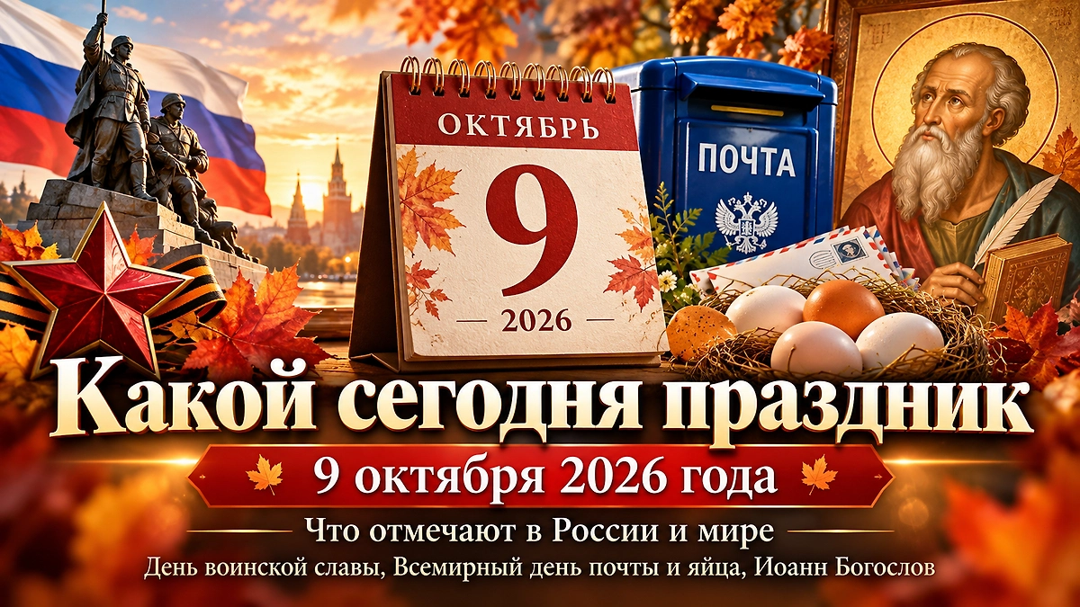 Праздники 9 октября 2026 года: День воинской славы России, Всемирный день почты, Всемирный день яйца и день памяти апостола Иоанна Богослова. Иллюстрация Life.ru, созданная с помощью ИИ.