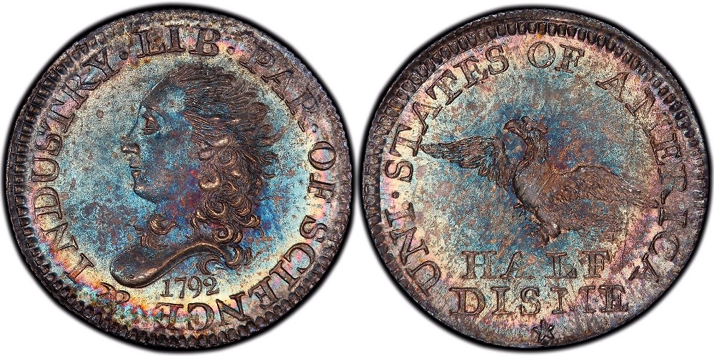 Серебряная монета Half Disme 1792 года, проданная за $2,928 млн. Обложка © Heritage Auctions