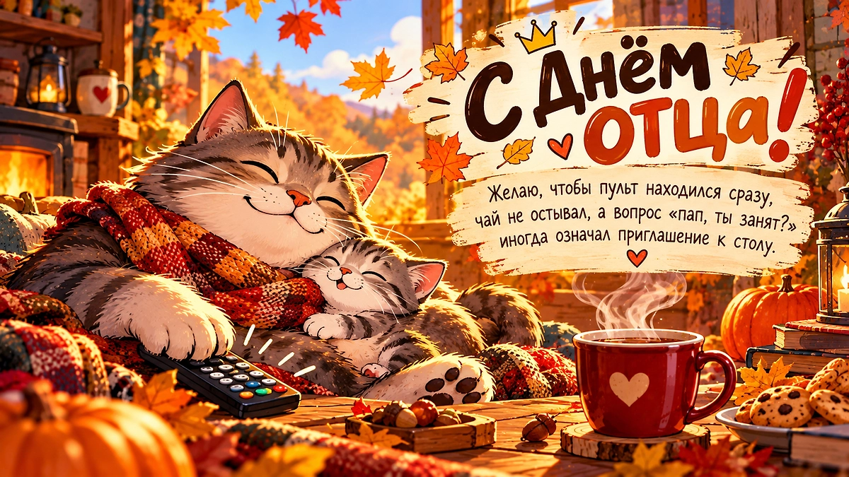Смешная картинка с Днём отца на 18 октября: короткое пожелание папе. ИИ-иллюстрация: создано редакцией Life.ru с использованием ChatGPT (OpenAI)