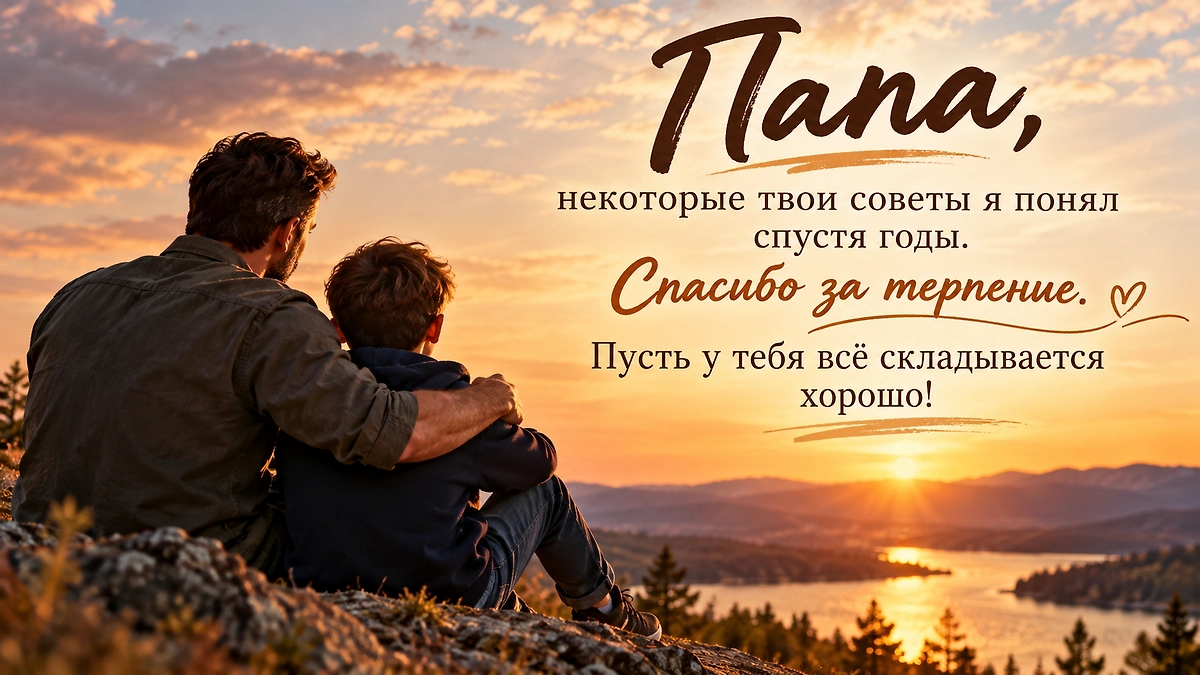 Картинка с Днём отца от сына: короткое поздравление папе и благодарность за советы. ИИ-иллюстрация: создано редакцией Life.ru с использованием ChatGPT (OpenAI)