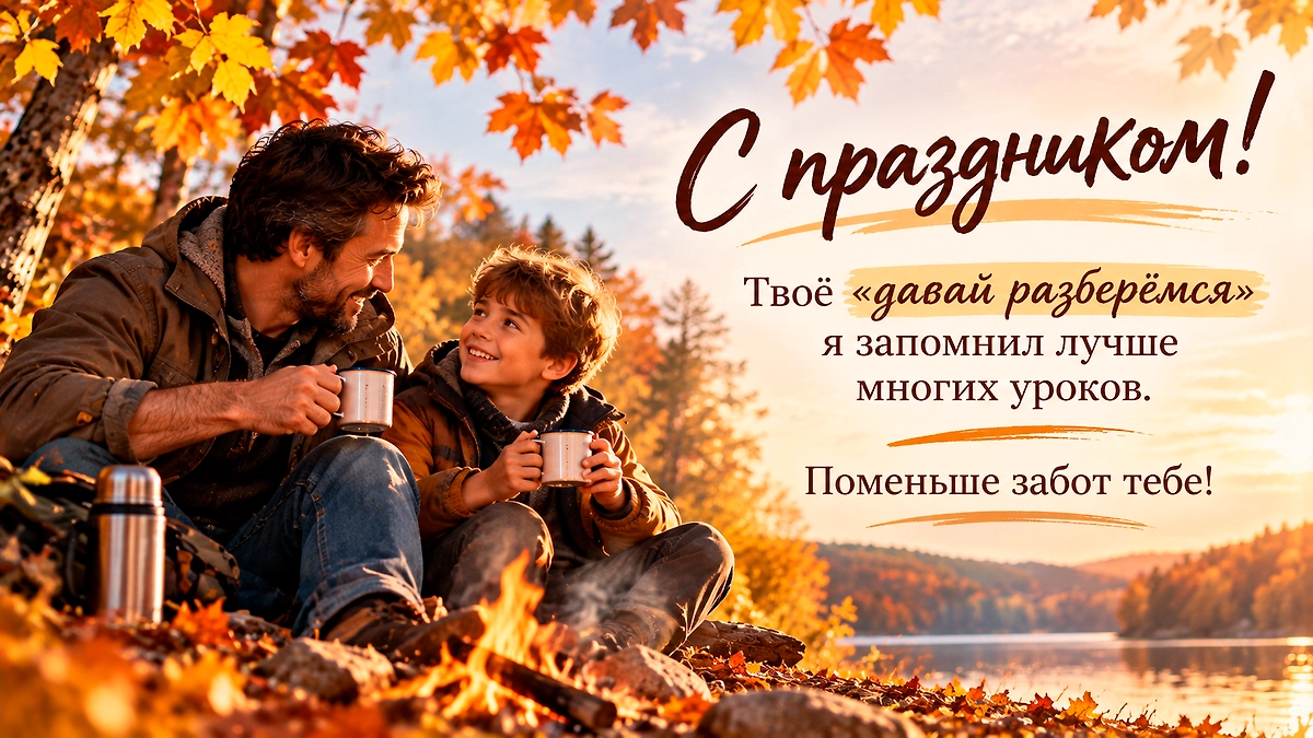 Открытка папе с Днём отца на 18 октября: тёплые пожелания от сына. ИИ-иллюстрация: создано редакцией Life.ru с использованием ChatGPT (OpenAI)