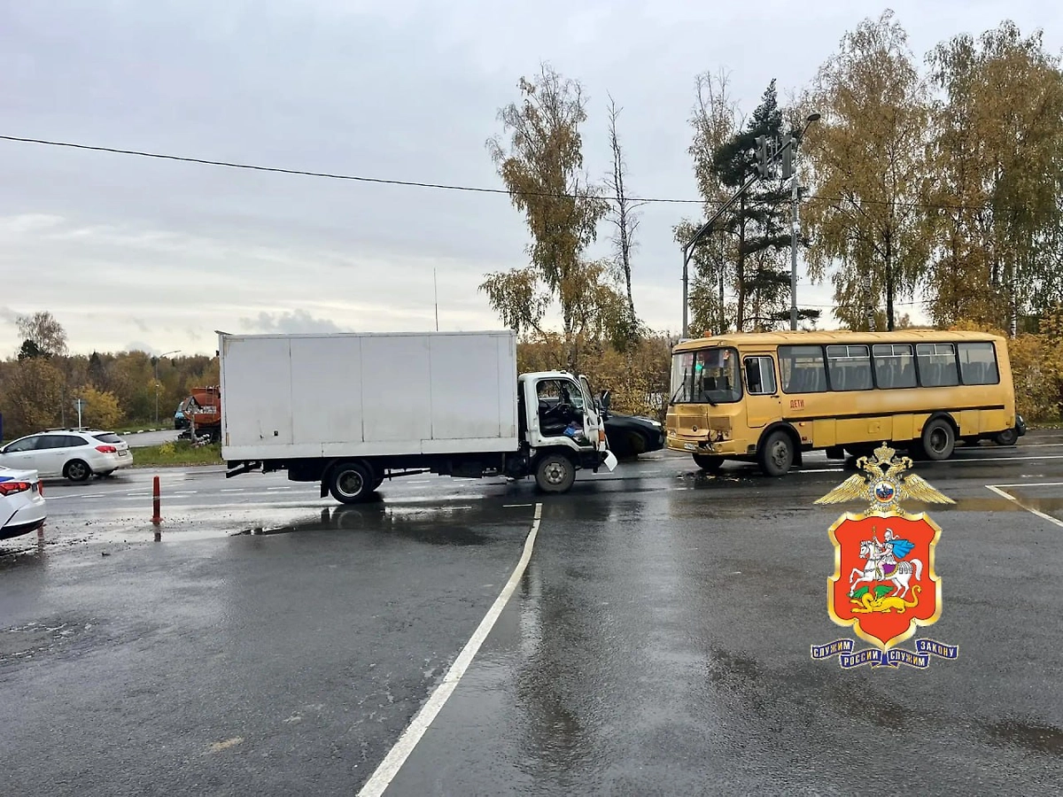Автобус с 12 детьми столкнулся с грузовиком в Подмосковье. Фото © Telegram/ Подмосковная полиция
