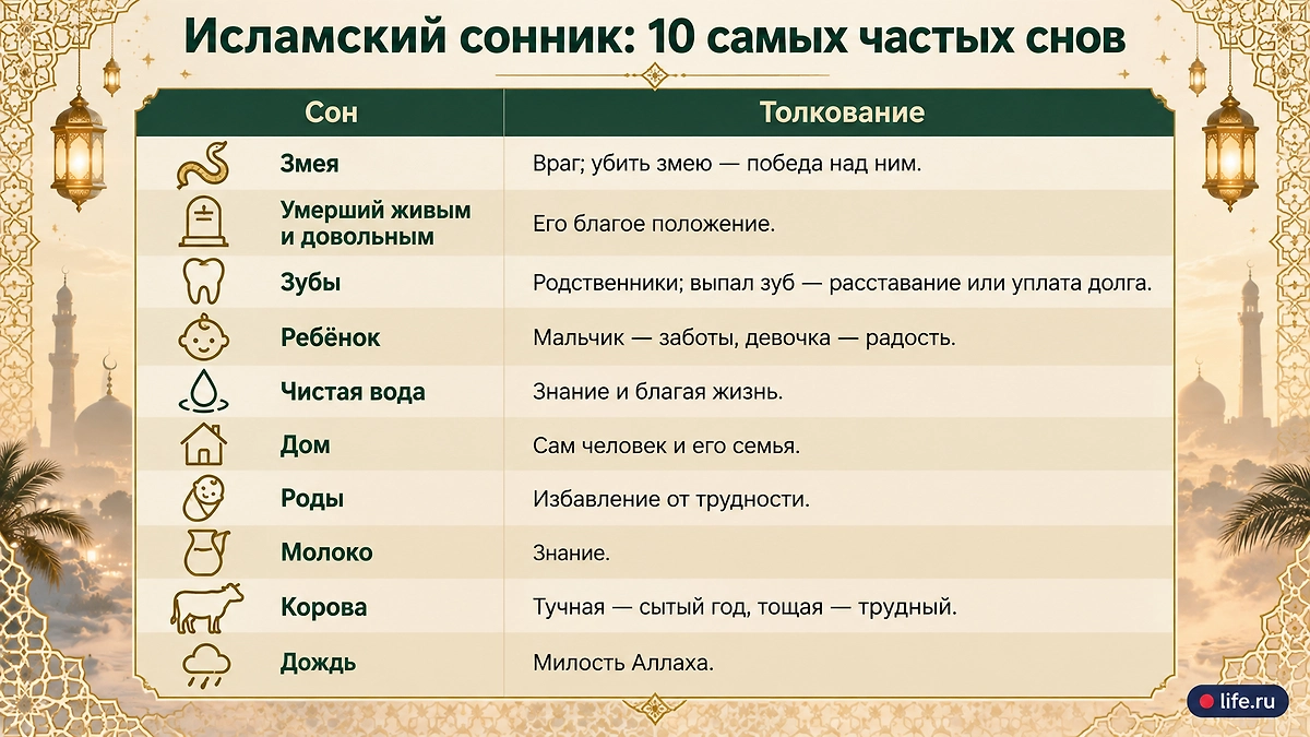 Исламский сонник от А до Я. Инфографика Life.ru