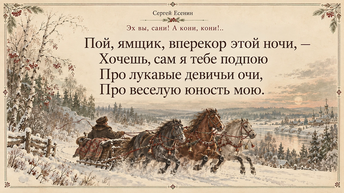 «Эх вы, сани! А кони, кони!»: зимние стихи Есенина о юности. ИИ-иллюстрация: создано редакцией Life.ru с использованием ChatGPT (OpenAI).