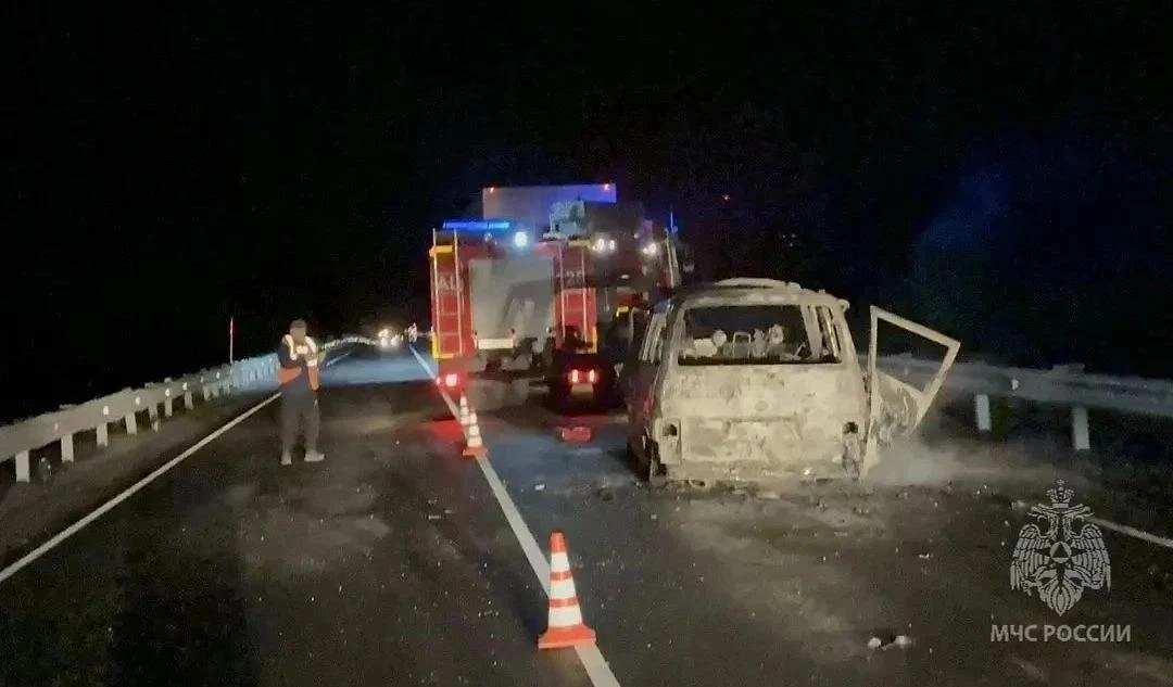 Семь человек погибли в ДТП с минивэном и грузовиком под Тобольском. Фото © MAX / МЧС Тюменской области