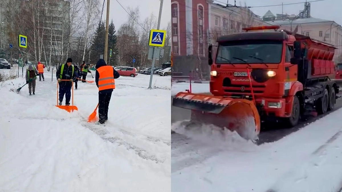 В Красноярске впервые за сезон вывели снегоуборочные машины колоннами. Обложка © Telegram / Мэрия Красноярска