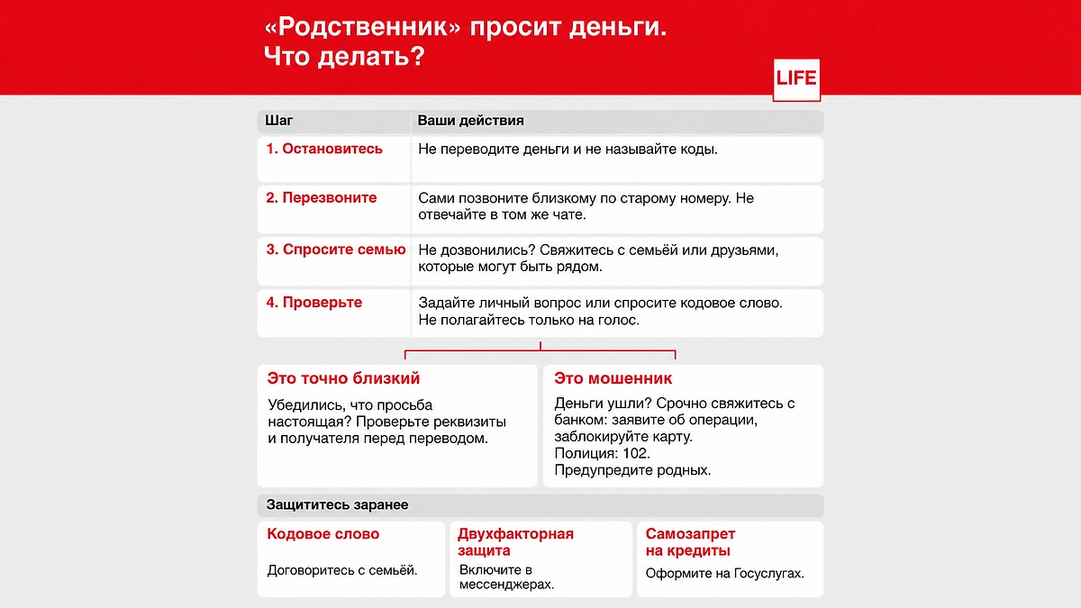 Что делать, если деньги ушли мошенникам. Инфографика © Life.ru