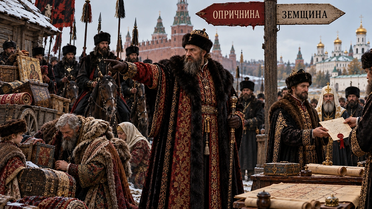 Опричнина Ивана Грозного: зачем царь разделил страну на две части и кому достались земли переселённой знати? ИИ-иллюстрация: создано редакцией Life.ru с использованием ChatGPT (OpenAI) 