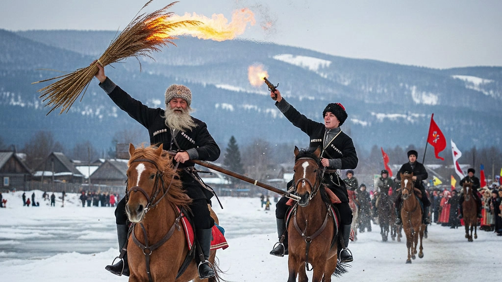 Казачья Масленица: скачки, джигитовка и военные состязания на празднике. Фото&nbsp;© Nano Banana AI