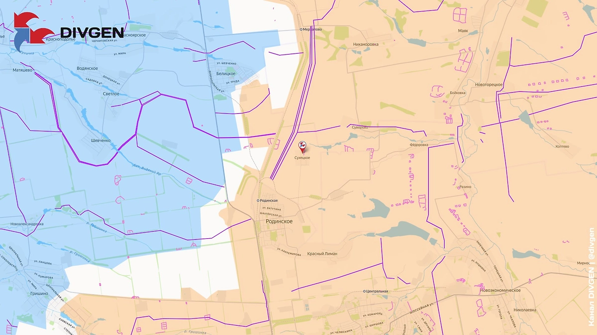 Карта СВО на 2 февраля 2026 года. Подразделения группировки войск «Центр» освободили населённый пункт Сухецкое Донецкой Народной Республики. Фото © Telegram / DIVGEN 🚩 Карта СВО