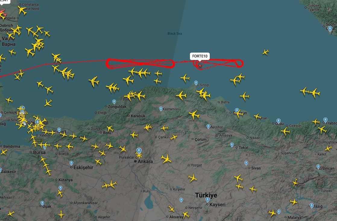 Американский разведдрон заметили над Чёрным морем. Фото © flightradar24.com