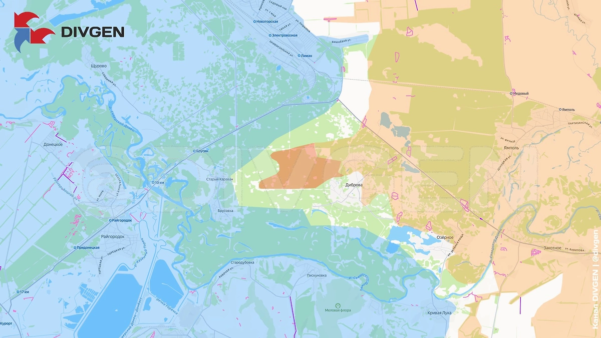 Карта СВО на 17 марта 2026 года. Штурмовики 25-й армии продвигаются к Старому Каравану и Брусовке. Фото © Telegram / divgen