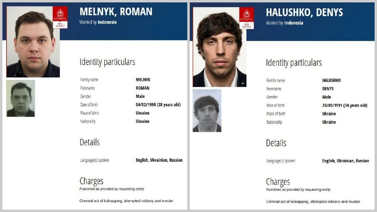 В розыск по делу об убийстве на Бали украинца Игоря Комарова, державшего мошеннические кол-центры, объявлены 28-летний Роман Мельник и 34-летний Денис Галушко. Фото © interpol