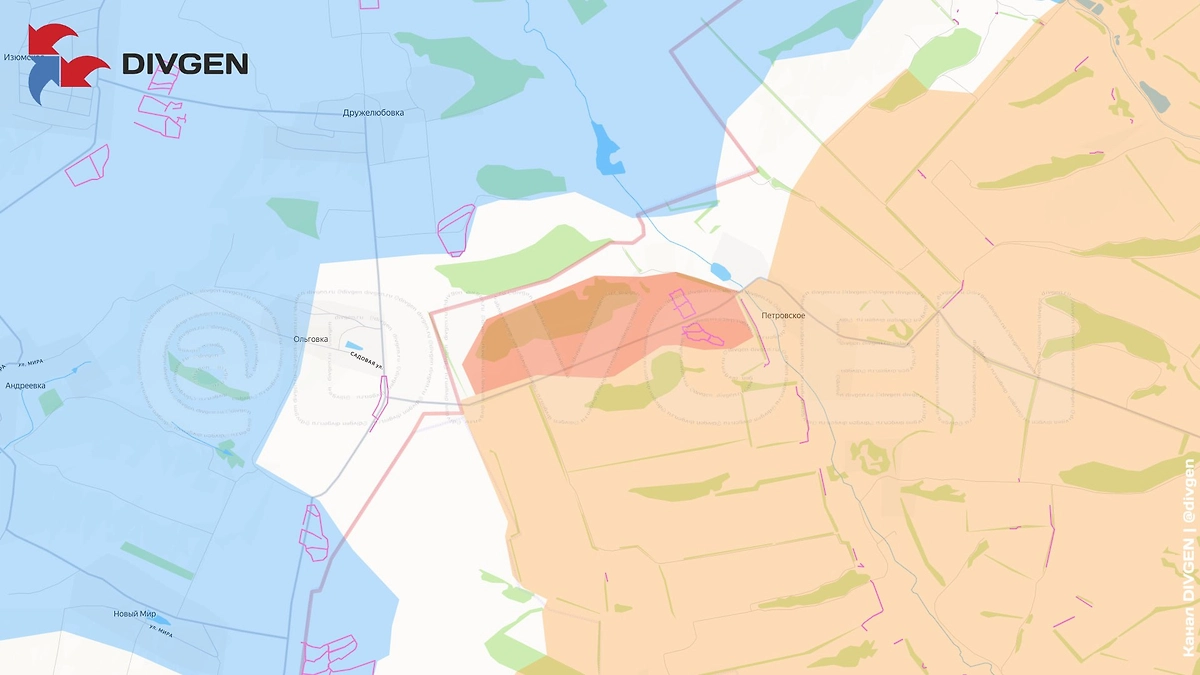 Карта СВО на 19 марта 2026 года. Продвижение ВС РФ на стыке ЛНР и Харьковской области. Фото © Telegram / divgen