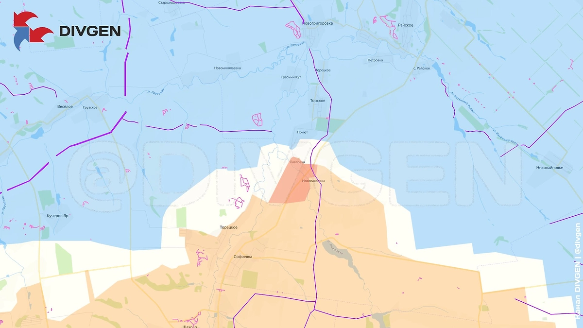 Карта СВО на 20 марта 2026 года. ВС РФ освободили Павловку. Фото © Telegram / divgen