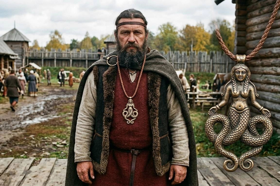 Археологи отреставрировали амулет с изображением змееногой женщины в Москве. Фото © Nano Banana AI