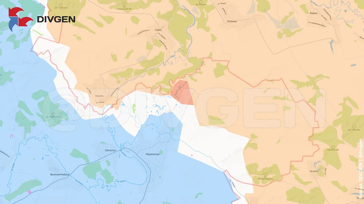 Карта СВО на 2 марта 2026 года. Бойцы группировки «Север» приближаются к Мирополью. Фото © Telegram / divgen