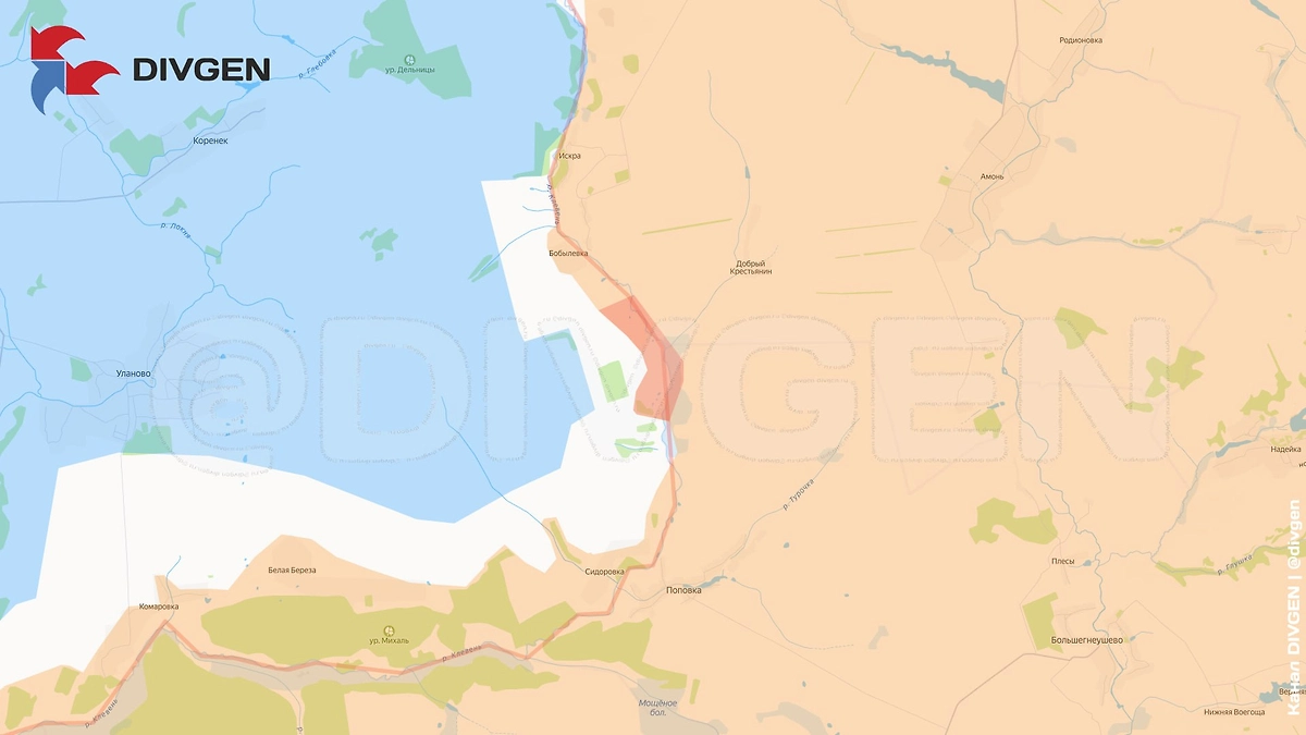 Карта СВО на 11 марта 2026 года. ВС РФ наступают на границе с Сумской областью. Фото © Telegram / DIVGEN 🚩 Карта СВО