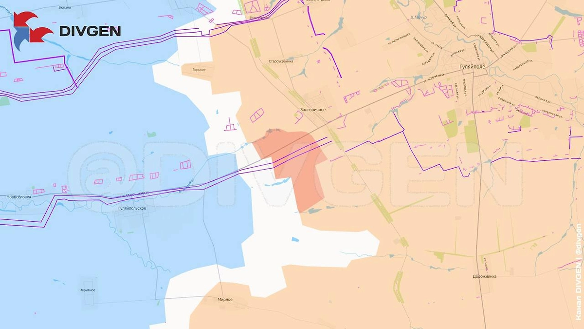 Карта СВО на 13 марта 2026 года. Наступление Армии России от Гуляйполя. Фото © Telegram / DIVGEN 🚩 Карта СВО