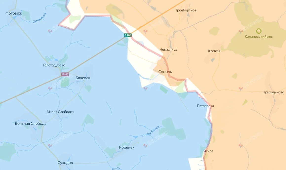 Карта СВО на 14 марта 2026 года. ВСУ отступают из Сопыча в сторону Бачевска. Фото © divgen