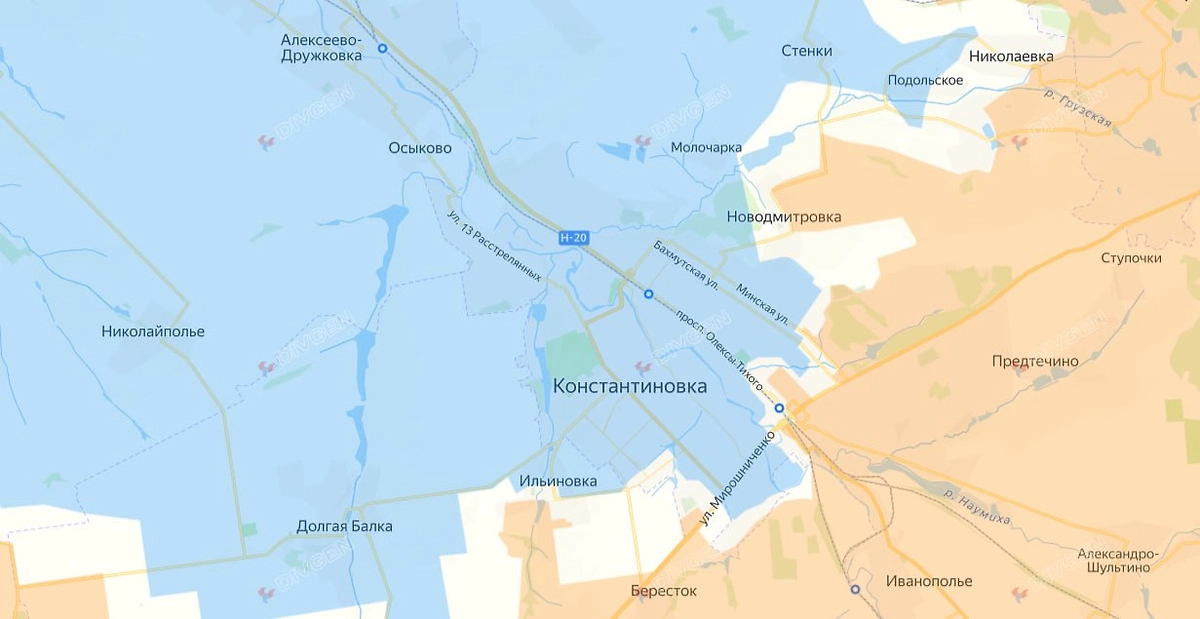 Карта СВО на 14 марта 2026 года. ВС РФ продвигаются внутри Константиновки. Фото © divgen