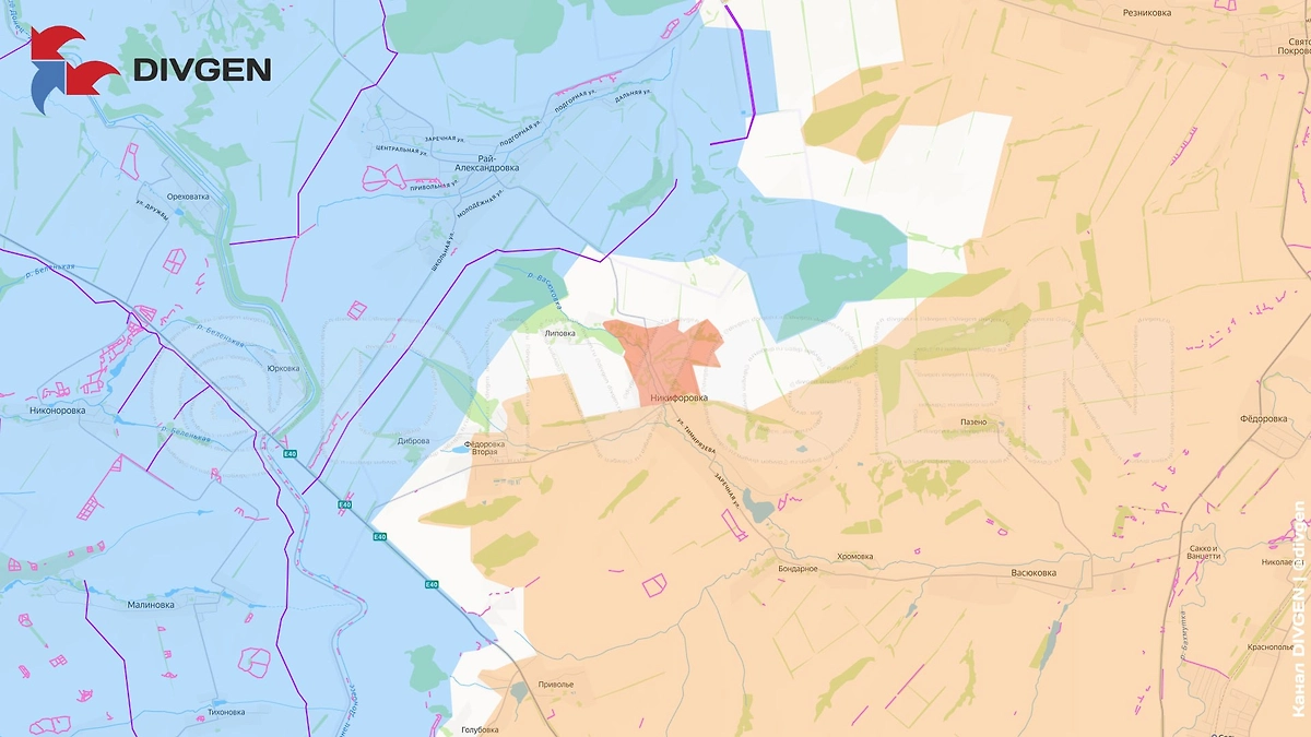 Карта СВО на 26 марта 2026 года. ВС РФ освободили в ДНР Никифоровку. Фото © Telegram / divgen