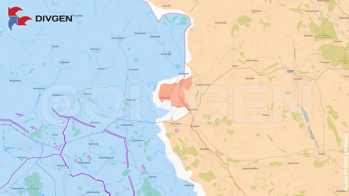 Карта СВО на 27 марта 2026 года. Группировка «Север» заняла Шевляковку. Фото © Telegram / divgen