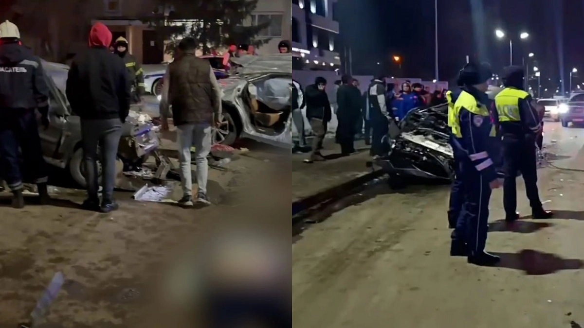В Казани иномарка врезалась в ограждение и загорелась, погибли три человека. Фото © Telegram / ГОСАВТОИНСПЕКЦИЯ КАЗАНИ
