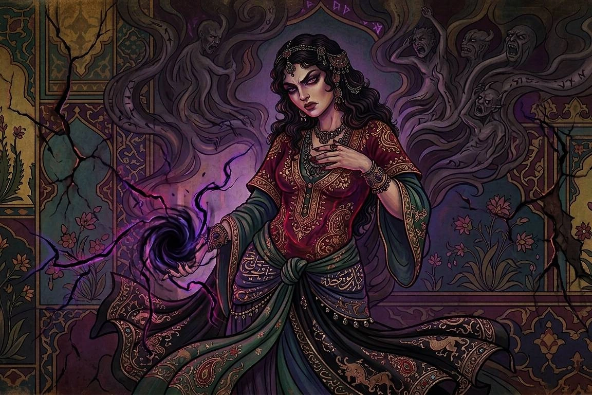Персидская мифология: демоница Джахи, проклявшая всех женщин. Фото ©&nbsp;Nano Banana AI