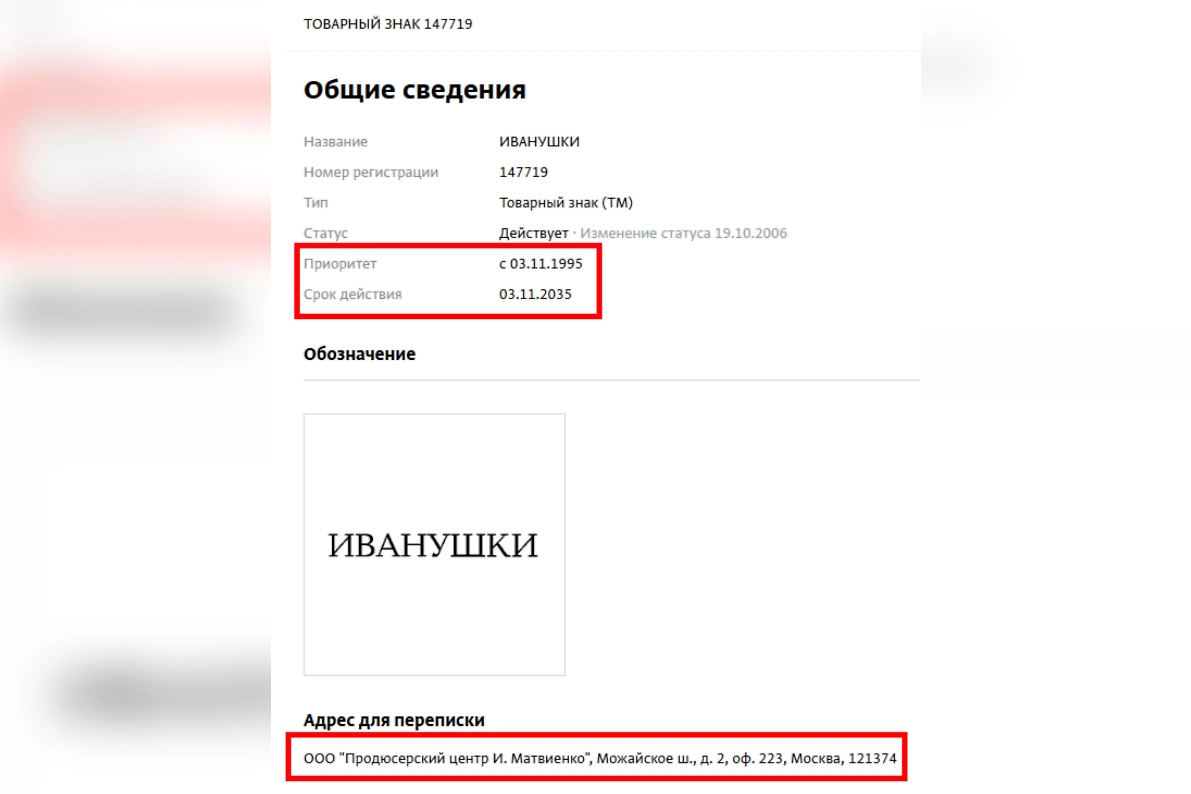 Зарегистрированный товарный знак группы «Иванушки International»