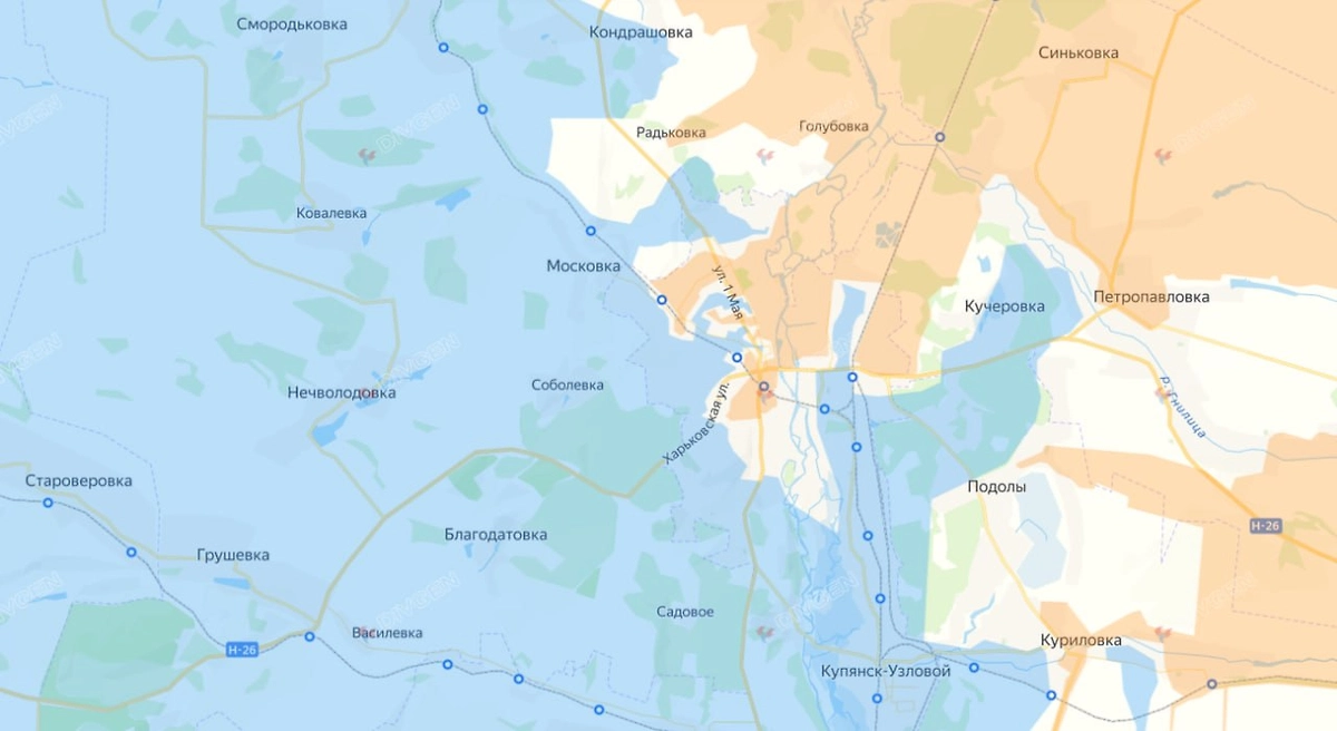 Карта СВО на 22 марта 2026 года. Армия России ведёт бои у Купянска. Фото © DIVGEN 🚩 Карта СВО