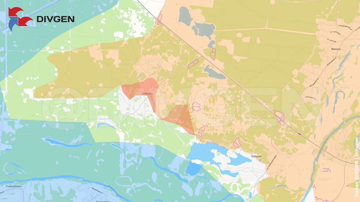 Карта СВО на 24 марта 2026 года. ВС РФ продвигаются в Дибровой. Фото © Telegram / DIVGEN 🚩 Карта СВО