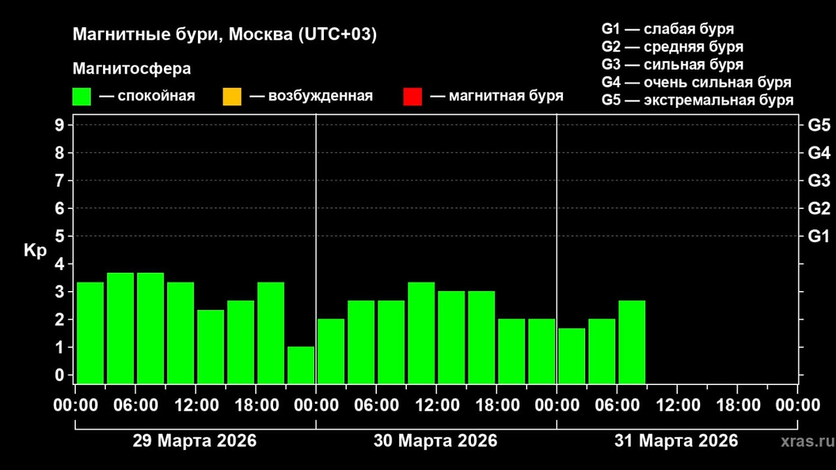 Магнитная буря может вызвать яркие полярные сияния. Фото © Telegram / Лаборатория солнечной астрономии (XRAS)