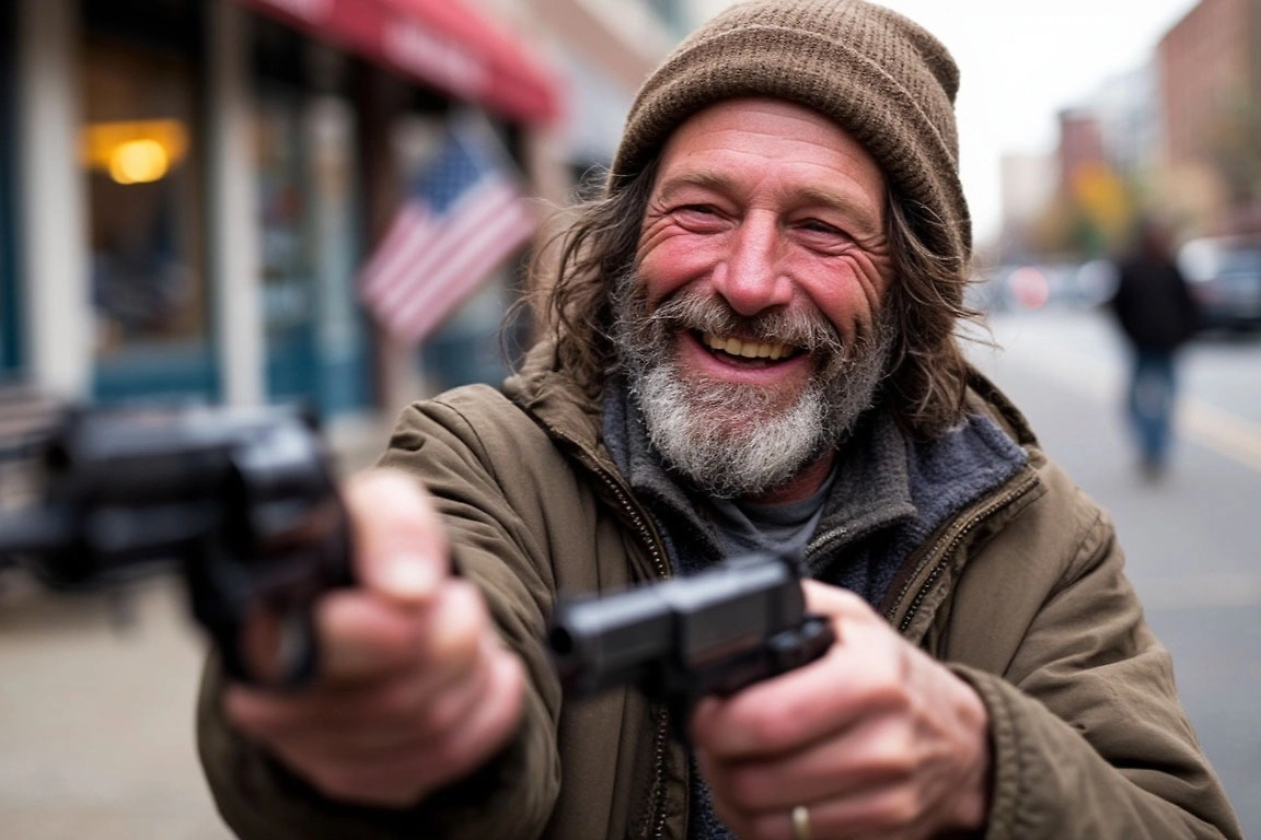 «Вооружим бездомных» — пранк, дошедший до реальной раздачи оружия и полицейской облавы. Фото © «Шедеврум»