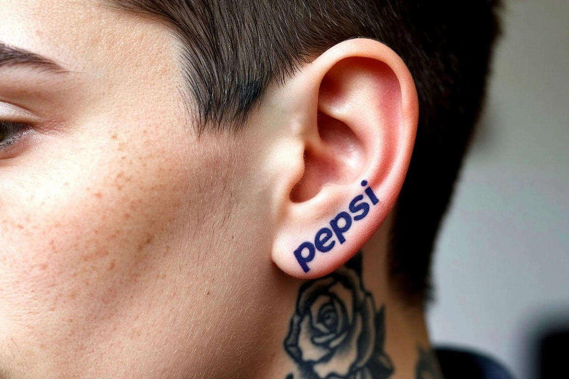 Пранк от «Пепси»: «Набей логотип на ухе — получи скидку на газировку навсегда». Наутро тату-салоны были забиты. Фото © «Шедеврум»