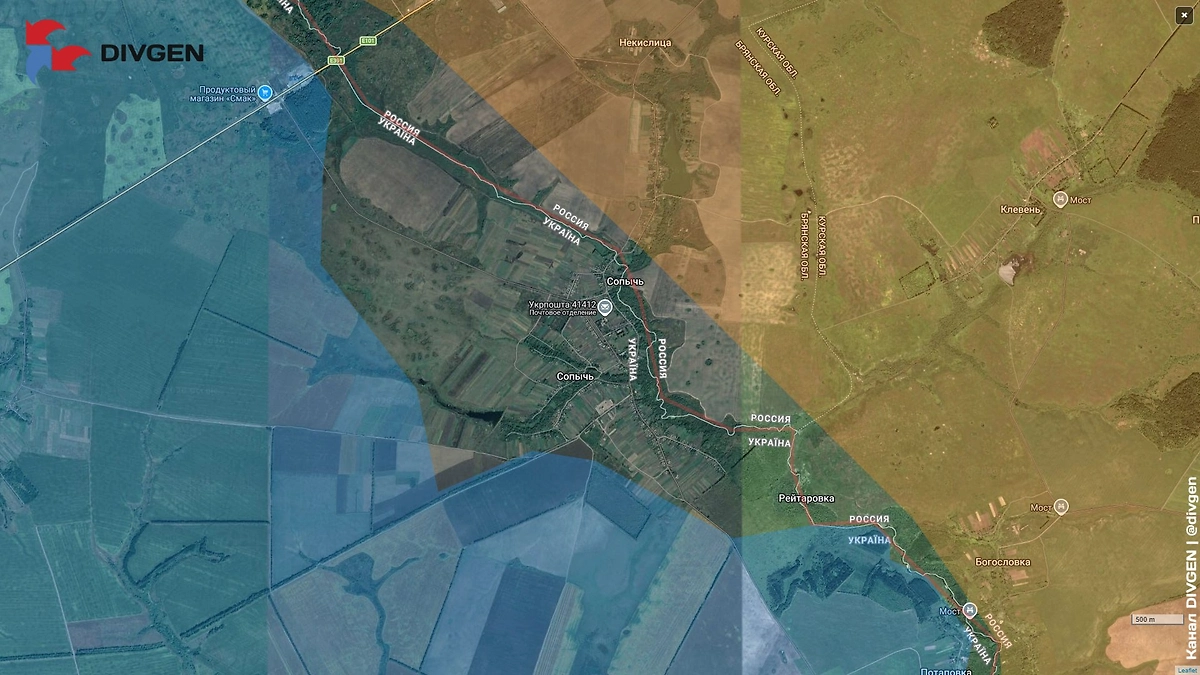Карта СВО на 7 марта 2026 года. Армия России перешла границу в Сумской области. Фото © Telegram / DIVGEN 🚩 Карта СВО