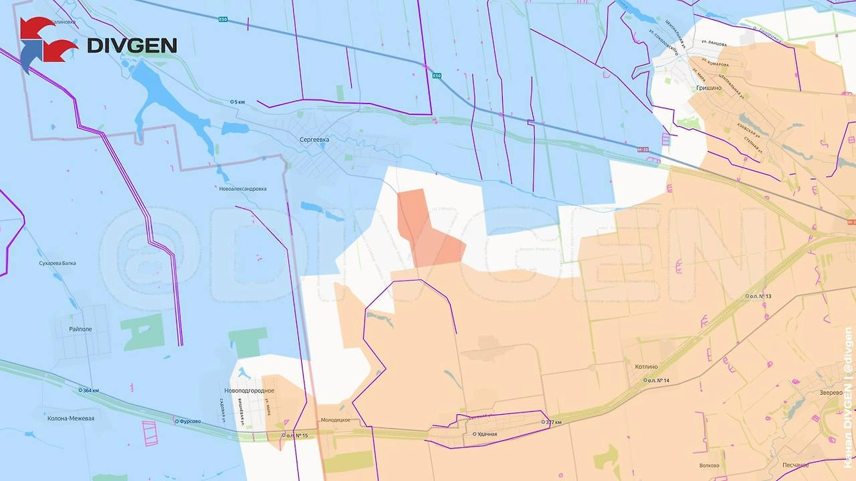Карта СВО на 8 марта 2026 года. ВС РФ продвинулись к Сергеевке. Фото © Telegram / divgen