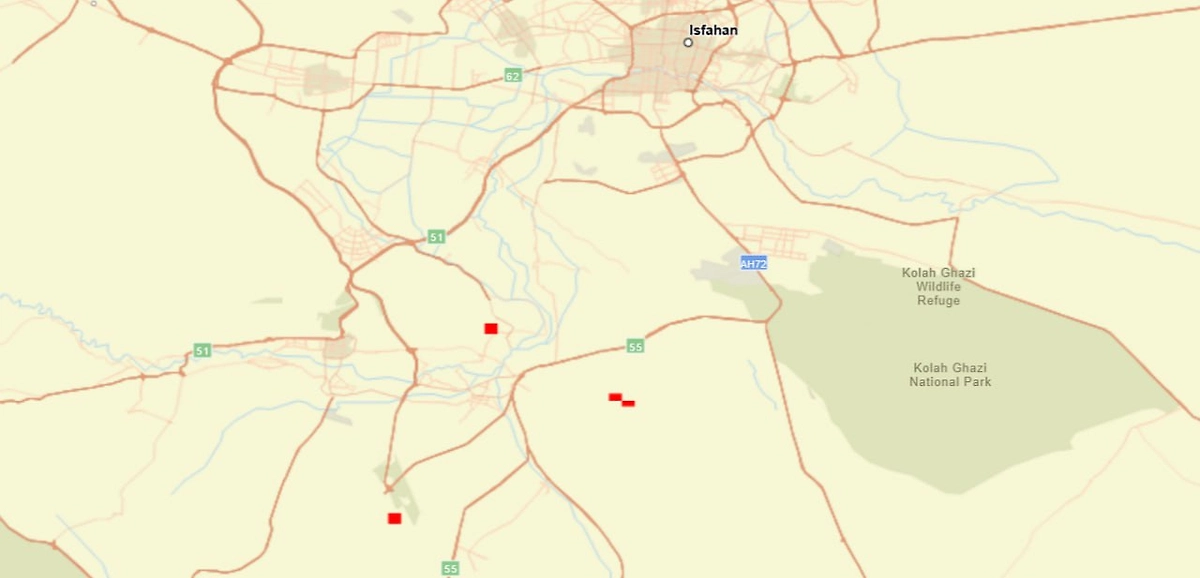 Пожары возникли после ударов по ядерному объекту в Исфахане. Фото © firms.modaps.eosdis.nasa.gov