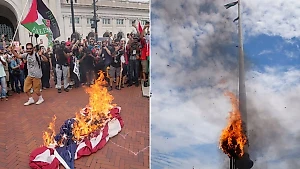 В Вашингтоне протестующие против Нетаньяху сожгли флаги США и заменили их на палестинские