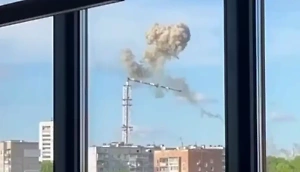 Прилёт российской ракеты в телевышку в Харькове попал на камеры