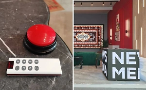 У News Media на ПМЭФ появился стенд со стильным ковром и красной кнопкой