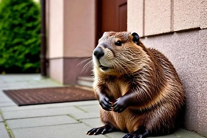 Толстый бобр зашёл в подъезд на Алтае и оставил сюрприз у одной из квартир