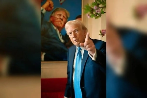 Трамп дал интервью на фоне своего портрета, подаренного Путиным