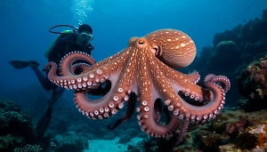 Осьминог напал на дайвера под водой и чуть не задушил его