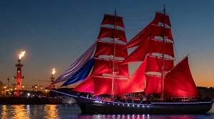 Проход брига «Россия» по акватории Невы стал кульминацией «Алых парусов»
