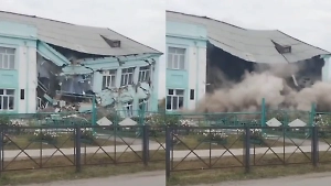 Появилось видео момента обрушения школы под Новосибирском