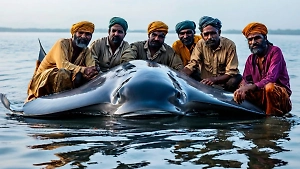 В Индии рыбаки выловили гигантского «морского дьявола»